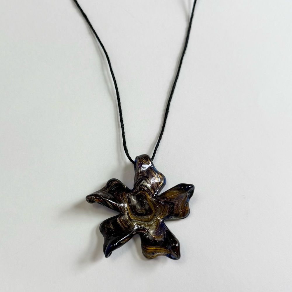 Glass cobalt blue and gold Floral Necklace
